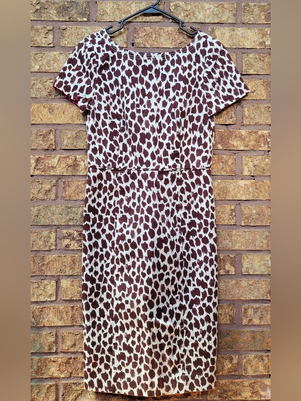 J Crew V Back Midi Dress Giraffe Print Cotton Stretch Size 4 Cotton Stretch